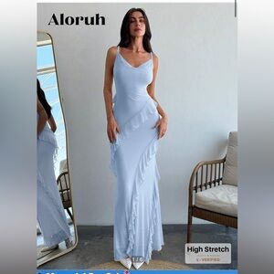 Light Blue Ruffle Maxi Dress